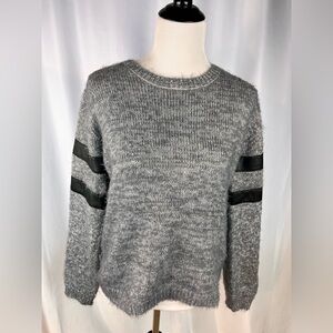 Goldbergh Fuzzy Gray Sweater with Faux Leather Accent on Sleeves Wool Blend!